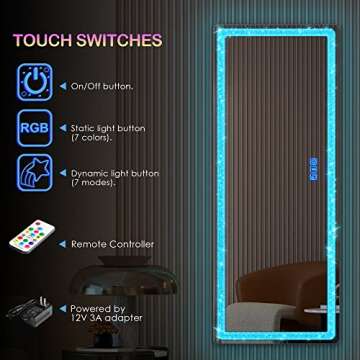 Vlsrka Full Length LED Mirror with 7 Color Modes