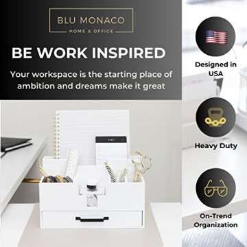 White Wood Office Desk Organizers and Accessories - Home Office Organization Office Desk Accessories...