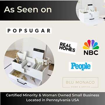 White Wood Office Desk Organizers and Accessories - Home Office Organization Office Desk Accessories for Women - Office Desk Organizer - Small Desk Organizer - Desk Top Organizer with Drawer