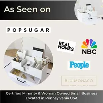 White Wood Office Desk Organizers and Accessories - Home Office Organization Office Desk Accessories for Women - Office Desk Organizer - Small Desk Organizer - Desk Top Organizer with Drawer