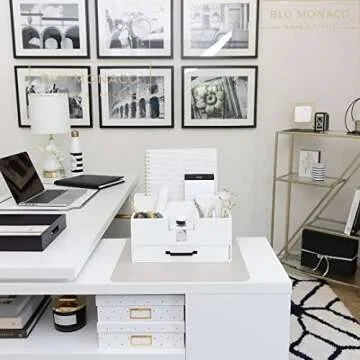 White Wood Office Desk Organizers and Accessories - Home Office Organization Office Desk Accessories for Women - Office Desk Organizer - Small Desk Organizer - Desk Top Organizer with Drawer