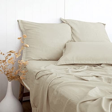 PANDATEX Beige Linen-Textured Bed Sheets Set, Ultra Soft & Breathable for Year-Round Comfort