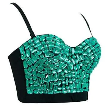 Charmian Women's Spaghetti Straps Rhinestone Beaded Push Up Bra Studded Gem Clubwear Party Bustier C...