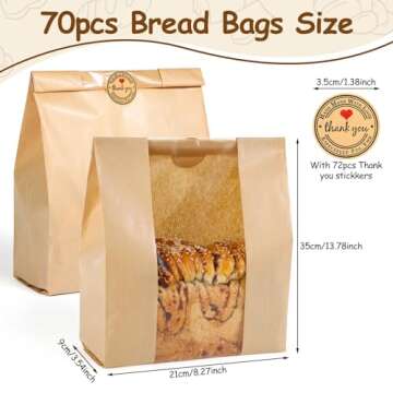 70 Pcs Bread Bags for Homemade Bread With Window Sourdough, 13.78x8.27x3.54 in, Subalaga Paper Bread...