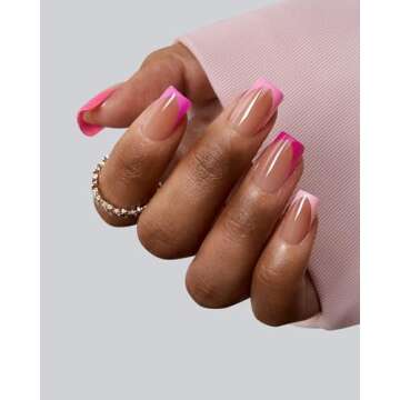 BTArtboxnails XCOATTIPS Pink French Tip Press On Nails - Short Press On Nails Square, Soft Gel Nail ...
