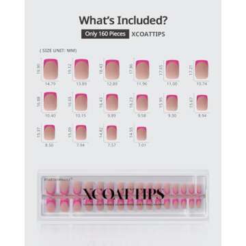 BTArtboxnails XCOATTIPS Pink French Tip Press On Nails - Short Press On Nails Square, Soft Gel Nail Tips, 160Pcs Soak Off Acrylic Brown Fake Nail Extension in 16 Sizes
