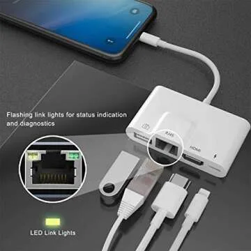 Sharllen RJ45 Ethernet Adapter 4 in 1 Lightning to HDMI Adapter 1080P HD Network LAN Wired Adapter USB Data Sync Charging Card Reader Compatible with iPhone/iPad/TV/Monitor/Projector/Keyboard/Mouse