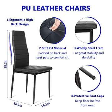 BAHOM 7 Piece Kitchen Dining Table Set for 6, Glass Dining Table and 6 Chairs PU Leather for Breakfast (2 Boxes)