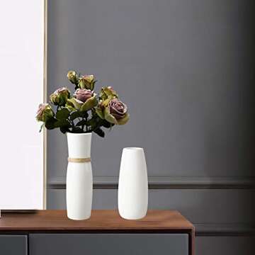 Jelofly White Ceramic Vases Flower Vase Different with Unique Rope Design for Home Décor – Set of 2