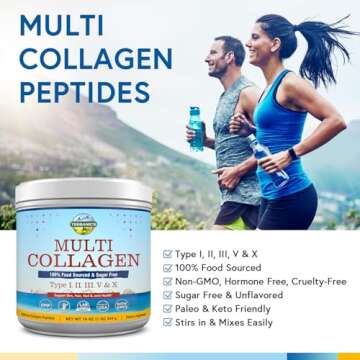 Terranics Multi Collagen Peptides Powder, Type I II III V X Hydrolyzed Collagen for Women+Men, Collagen Supplements for Skin Nail Hair & Joint, Fast Dissolve, Unflavored Colageno, No Sugar, Keto, 16oz