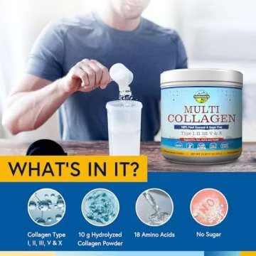 Terranics Multi Collagen Peptides Powder, Type I II III V X Hydrolyzed Collagen for Women+Men, Collagen Supplements for Skin Nail Hair & Joint, Fast Dissolve, Unflavored Colageno, No Sugar, Keto, 16oz