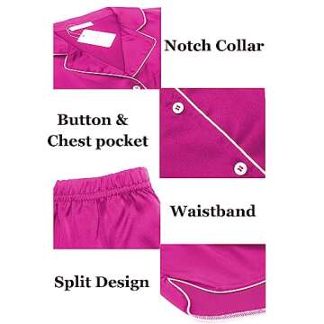 Ekouaer Womens Silk Satin Pajamas Set Short Sleeve Sleepwear Button Down Loungewear 2 Piece Pjs Shorts Set Hot Pink Large