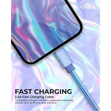 LIQUIPEL Powertek iPhone Charger Cable [MFI Certified], Fast Charging 6ft Lightning to USB Cord Adapter, Compatible for iPad, Metallic Shine (Light Blue)