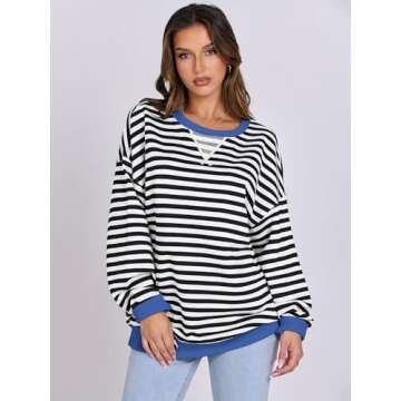 ANRABESS Women Striped Oversized Sweatshirt Long Sleeve Crewneck Shirts 2025 Fall Fashion Pullover S...