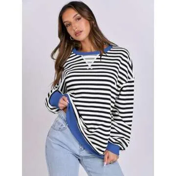 ANRABESS Women Striped Oversized Sweatshirt for Trendy Style
