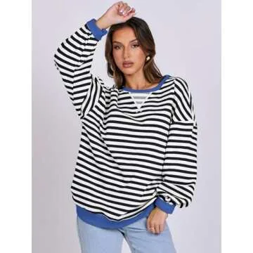 ANRABESS Women Striped Oversized Sweatshirt for Trendy Style