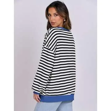 ANRABESS Women Striped Oversized Sweatshirt for Trendy Style