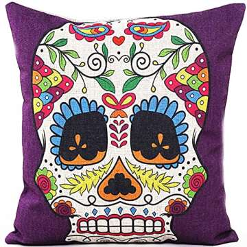 L&J ART 4 PCS 18 x 18 inch Skull Throw Pillow Case Cushion Cover Colorful Floral Mexican Day of The Dead Colorful Floral Sugar Skull Linen Square Pillowcase Cushion Covers Home Decorative