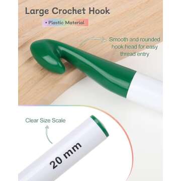 Coopay 7pcs Huge Crochet Hook Set 20mm-7mm Large Size Crochet Needles for Crocheting Knitting Needle...