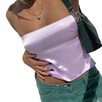 Women Sexy Strapless Tube Tops Sleeveless Backless Solid Satin Crop Top Summer Streewear Tank Top(C-...