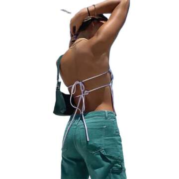 Women Sexy Strapless Tube Tops Sleeveless Backless Solid Satin Crop Top Summer Streewear Tank Top(C-Purple Satin,S)