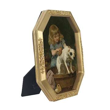 WINPLUS+ 5x7 Vintage Picture Frame, Luxury Antique Polygon Ornate Photo Frame In Pale Gold Tone With...