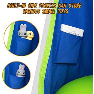 Y- STOP Kids Pod Swing Seat, Hanging Hammock Chair with Inflatable Pillow, Sensory Swing Chair with Pocket for Outdoor and Indoor, Max 176Lbs (Blue and Green)