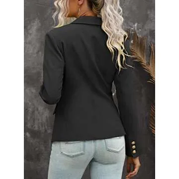 Asvivid Lapel Long Sleeve Double Breasted Work Black Blazers for Women Casual Fall Office Blazer Cardigan Jacket Lightweight Suit S