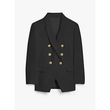 Asvivid Lapel Long Sleeve Double Breasted Work Black Blazers for Women Casual Fall Office Blazer Cardigan Jacket Lightweight Suit S