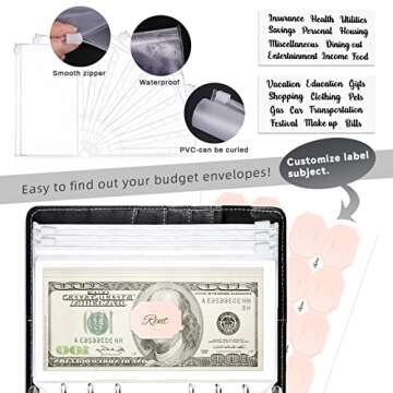Iqihoo Budget Binder, Binder with Zipper Envelopes, Money Organizer for Cash, 27Pcs Cash Marble Saving Black