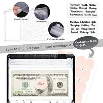 Iqihoo Budget Binder, Binder with Zipper Envelopes, Money Organizer for Cash, 27Pcs Cash Marble Saving Black