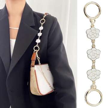 Chewarelly 4Pcs Purse Chain Extender Bag Strap Extender Purse Strap Extension Replacement for Women, Girl Purse Bag Making Supplies(Moon, Strawberry, Flower, Pearl)