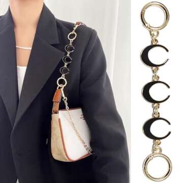 Chewarelly 4Pcs Purse Chain Extender Bag Strap Extender Purse Strap Extension Replacement for Women, Girl Purse Bag Making Supplies(Moon, Strawberry, Flower, Pearl)