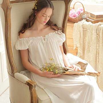 SINGINGQUEEN Womens' Cotton Nightgown Nightshirt Ladies Victorian Sleepwear Dress Gown Pajamas Lounger (White, Large)