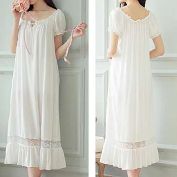 SINGINGQUEEN Womens' Cotton Nightgown Nightshirt Ladies Victorian Sleepwear Dress Gown Pajamas Lounger (White, Large)