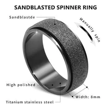 Stylish Fidget Spinner Ring for Anxiety Relief - Black 8mm