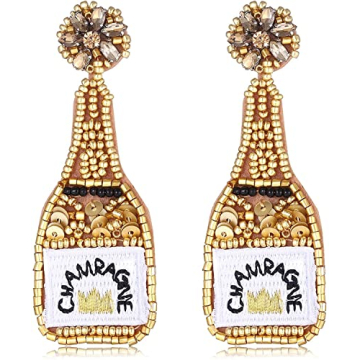 Beaded Champagne Bottle Earrings for Women Handmade Bead Champagne Drop Dangle Earring Statement Ear...
