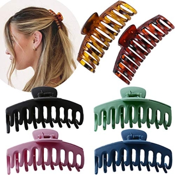 Jumbo Tortoise Hair Claw Clips - 6 Pack Strong Hold Barrettes for Women