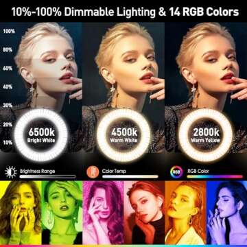 Selfie Ring Light with 3 Stands and 2 Phone Holders Well Equipped RGB Ring Light with 14 Colors of Light, Lighting for Phone/Desk/Laptop/Video Recording/Makeup/Room Meeting/Live Stream/TikTok