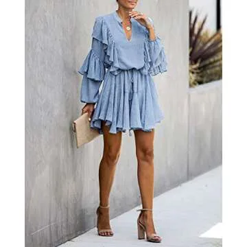 Elegant Long Sleeve Mini Dress with Ruffle Details