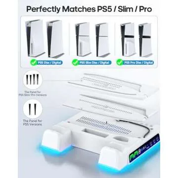 PS5/ Slim/Pro Stand for Disc & Digital Console, PS5 Cooling Station with Dual Controller Charging St...