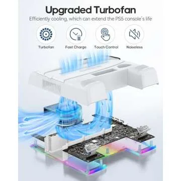 PS5/ Slim/Pro Stand for Disc & Digital Console, PS5 Cooling Station with Dual Controller Charging Station for PlayStation 5 Console, 3-Level Fan PS5 Controller Charger Accessories Stand