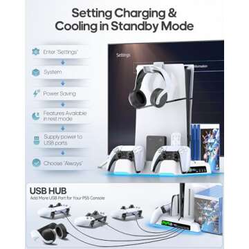 PS5/ Slim/Pro Stand for Disc & Digital Console, PS5 Cooling Station with Dual Controller Charging Station for PlayStation 5 Console, 3-Level Fan PS5 Controller Charger Accessories Stand