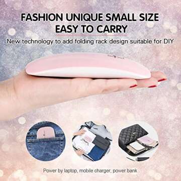 Mini UV LED Nail Lamp, Portable Lightweight Nail Dryer Pocket Size Mouse Shape Nail Gel Light Curing Lamp with USB Cable for All Gel Polish（Pink）