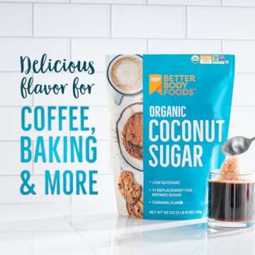 BetterBody Foods Organic Coconut Sugar, Gluten-Free, Non-GMO, Low Glycemic Sugar Substitute, 3.5 lbs, 56 ounces