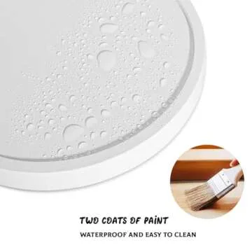 Round Decorative Tray Wood Bathroom Counter Organizer Farmhouse Kitchen Decor Wooden Riser for Soap Dish, Perfume, Candle, Sponge, 11" - White