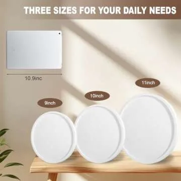 Round Decorative Tray Wood Bathroom Counter Organizer Farmhouse Kitchen Decor Wooden Riser for Soap Dish, Perfume, Candle, Sponge, 11" - White