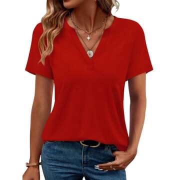 WEESO Womens Summer Tops 2025 Short Sleeve V Neck Tshirts Shirts Trendy Ladies Tops and Blouses Work...