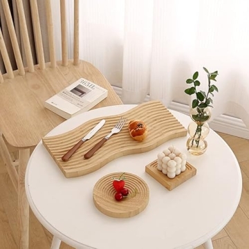 Wave Design Wooden Charcuterie Board Dual Use Serving Decor