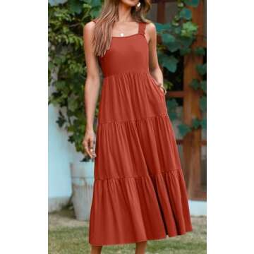 PRETTYGARDEN Women's Sleeveless Elastic Shoulder Summer Maxi Dress Sleeveless Tiered Beach Wedding G...